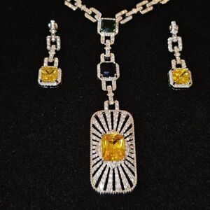 Radiant Rocks Sparkling Yellow Cubic Zirconia Drop Earrings and Necklace Set